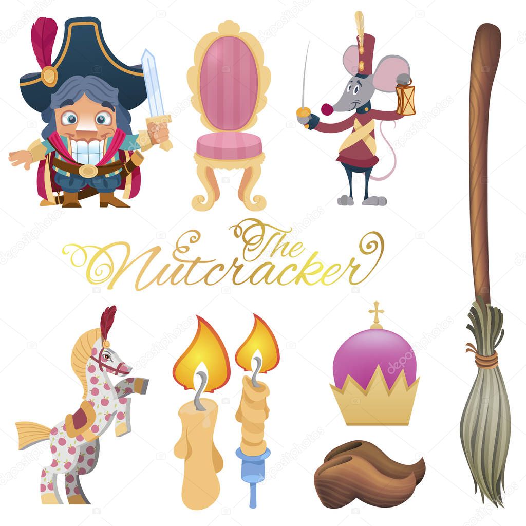 Characters from the fairy tale Nutcracker and Mouse King. Christmas and New Year illustration and decor.