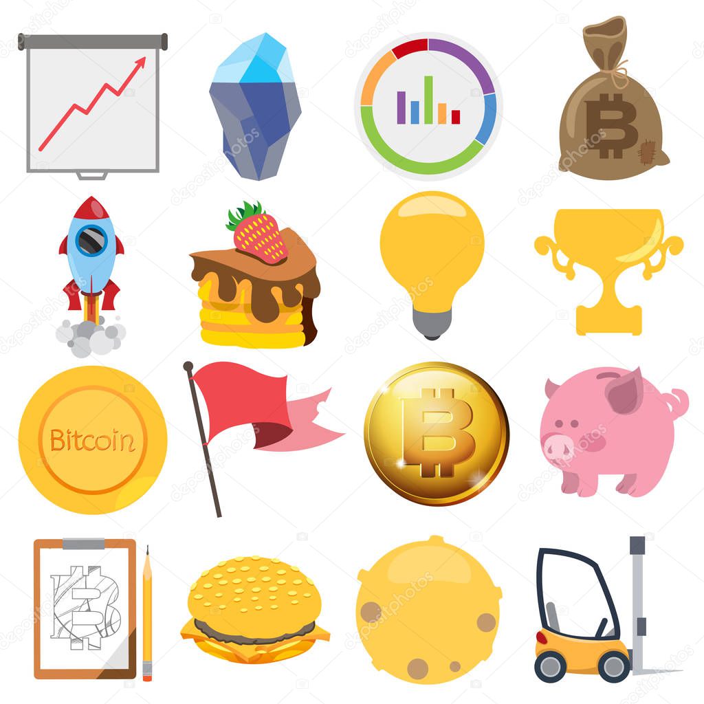 Set of icons. Bitcoin, cryptocurrency concept. Vector elemens for infographics, advertising posters, banners, flyers and more.