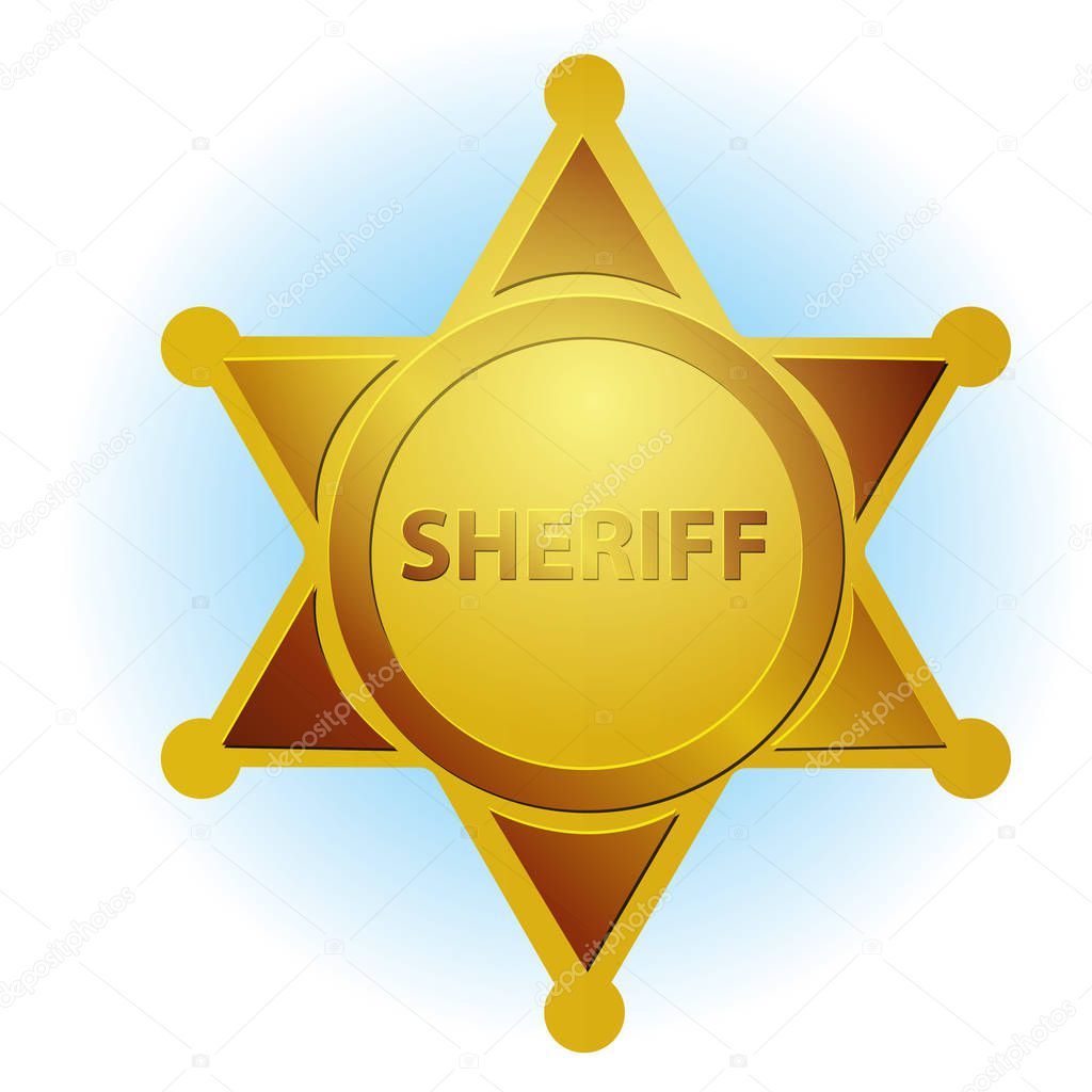 Golden sheriff badge. Vector illustration isolated on white background.