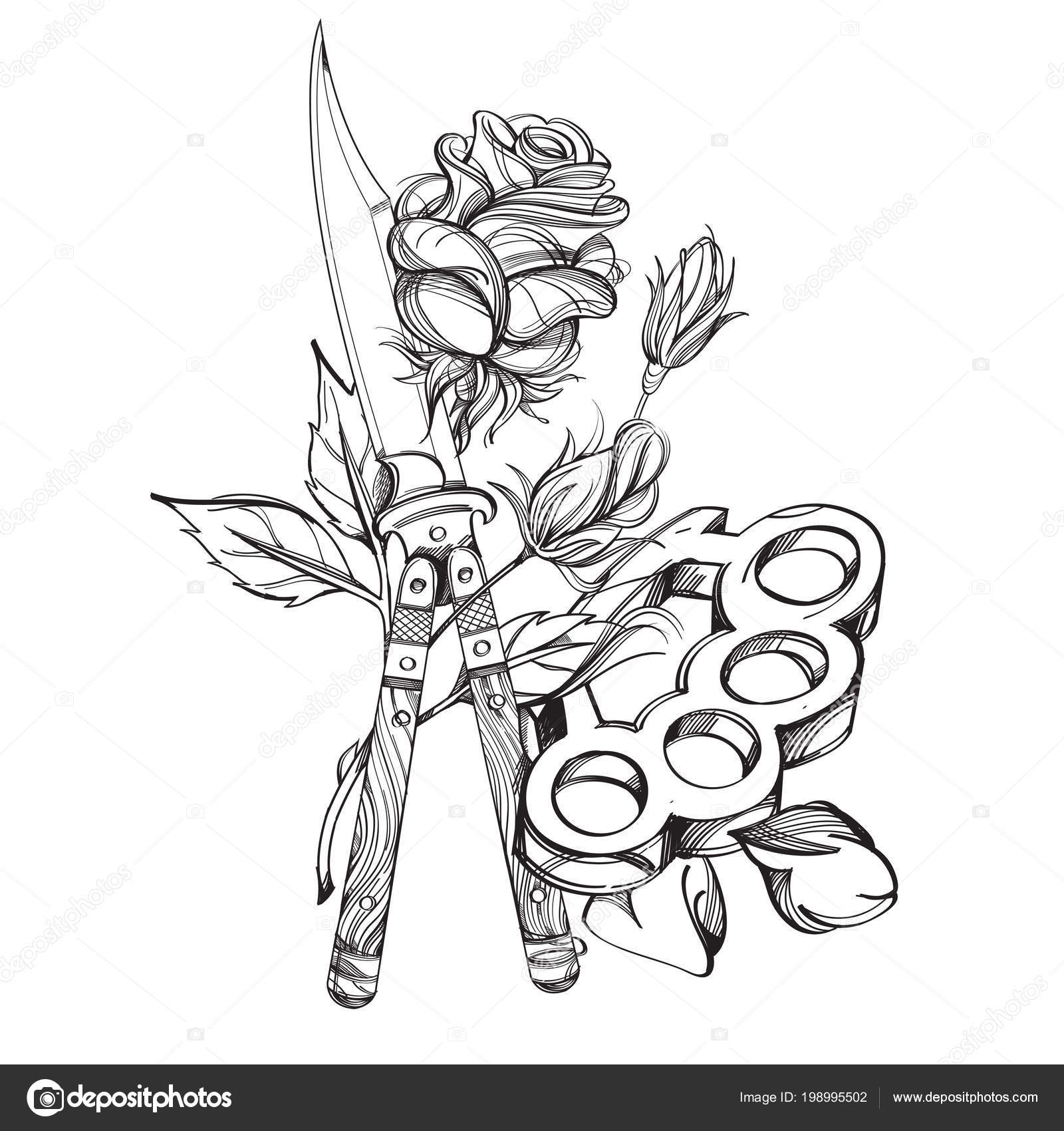 Dagger Brass Knuckle Contour Drawing Coloring Tattooing Stock Vector Image by ©filkusto #198995502 Dagger Brass Knuckle Contour Drawing Coloring Tattooing Stock Vector Image by ©filkusto #198995502