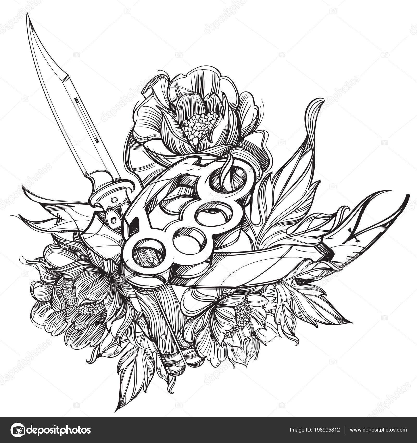 Dagger Brass Knuckle Contour Drawing Coloring Tattooing Stock Vector Image by ©filkusto #198995812 Dagger Brass Knuckle Contour Drawing Coloring Tattooing Stock Vector Image by ©filkusto #198995812