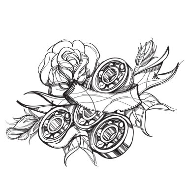 Hand drawn monochrome Spinner sketch for tattoo clipart