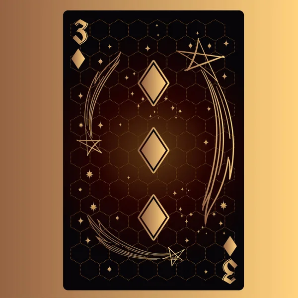 Drei Diamanten Spielkarte Mit Originellem Design — Stockvektor