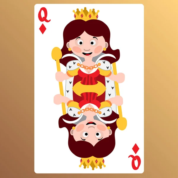 Reine Des Diamants Cartes Jouer Avec Personnage Mignon Dessin Animé — Image vectorielle