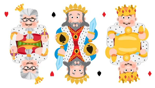 Personaje Dibujos Animados Para Jugar Las Cartas Reyes Corazones Picas — Vector de stock