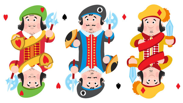 Мультфильм персонаж для игральных карт: валеты червей, пик и алмазов
