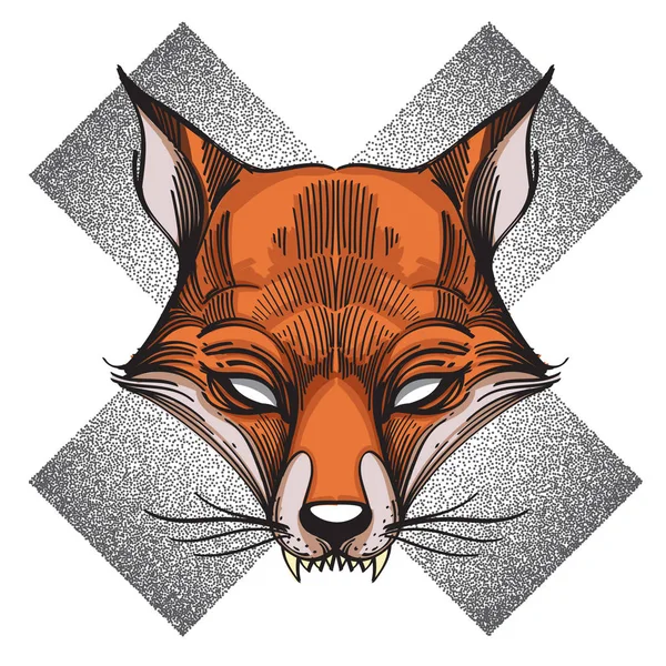 Fox Logosu Totem Kontur Shirt Tasarım Için Beyaz Arka Plan — Stok Vektör