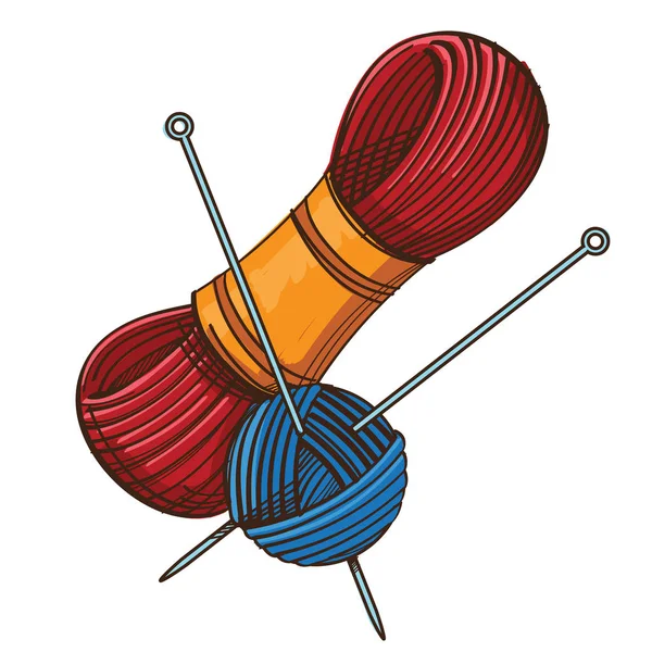 Set Knitting Threads Coil Knitting Needles — Stock Vector