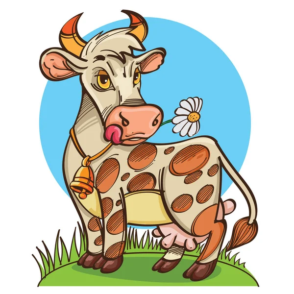Colourful Cute Cow Daisy Meadow — Stock Vector
