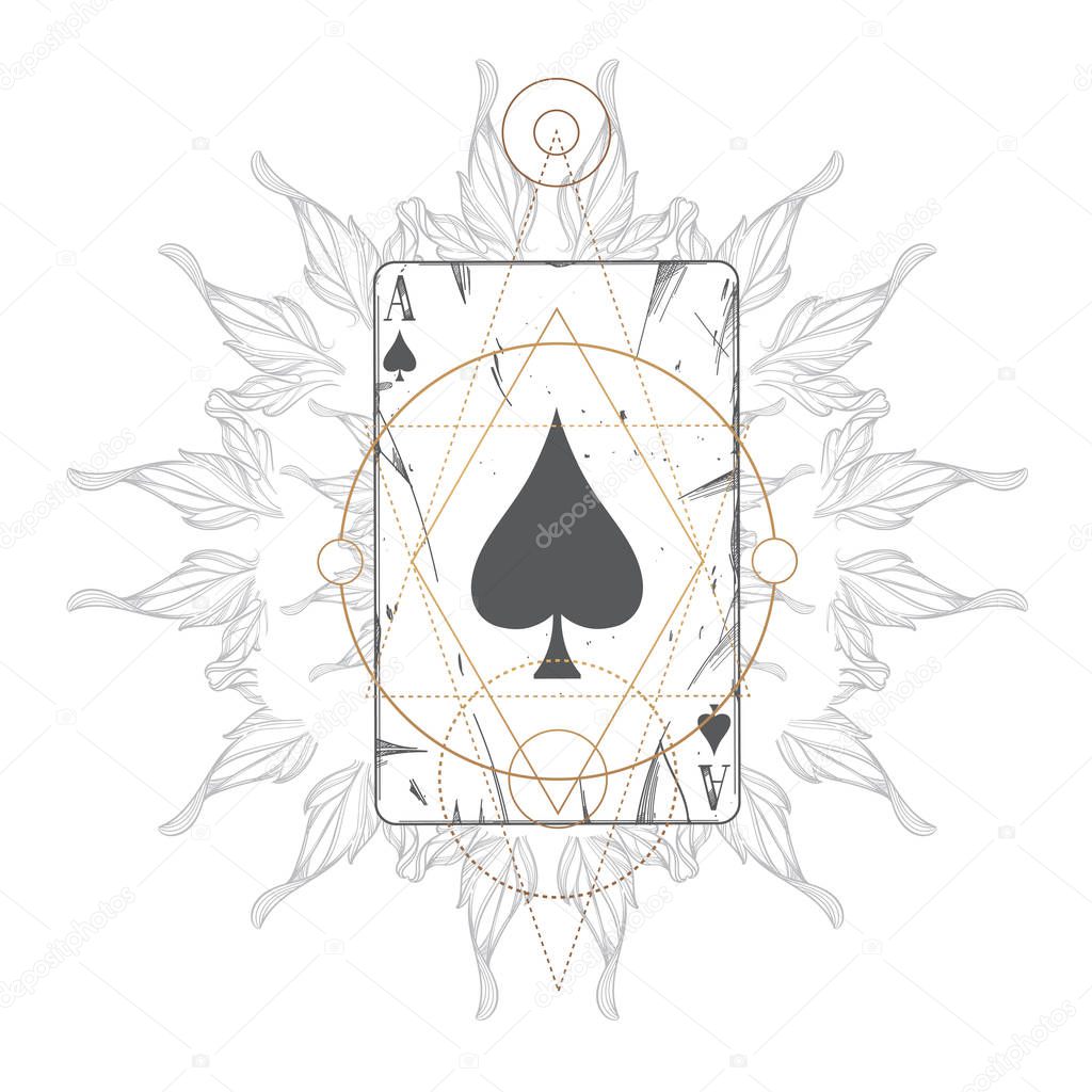 Ace of spades playing card on white background