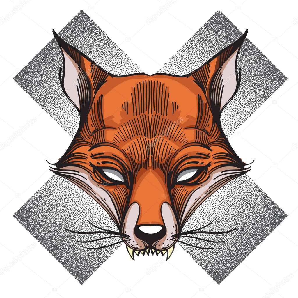 Fox logo, totem contour drawing for T-shirt design on white background