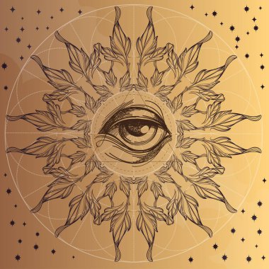 All-seeing eye with decorative ornament of leaves clipart