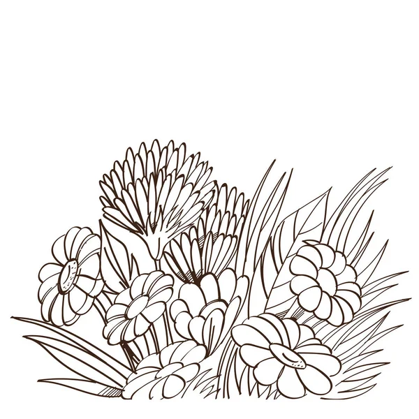 Bouquet Monochrome Camomilles Isolées Sur Fond Blanc — Image vectorielle