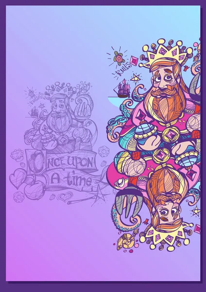 Hand Getekende Koning Sjabloon Met Fairytale Tekens Voor Posters — Stockvector