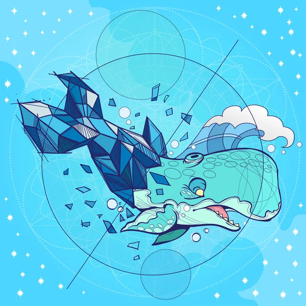 Illustration Vectorielle Rorqual Bleu Sur Fond Bleu — Image vectorielle