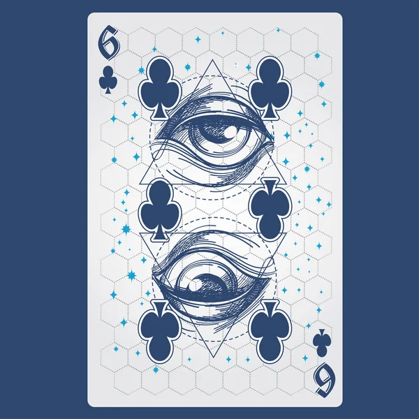 Six Des Clubs Carte Jouer Avec Design Original — Image vectorielle