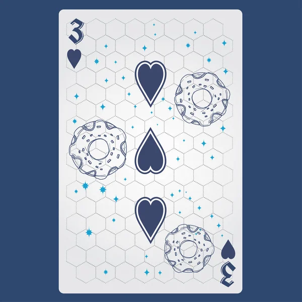 Tre Cuori Carte Gioco Con Disegno Originale — Vettoriale Stock