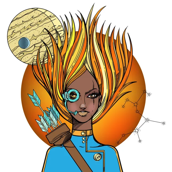 Girl Symbolizes Zodiac Sign Sagittarius — Stock Vector