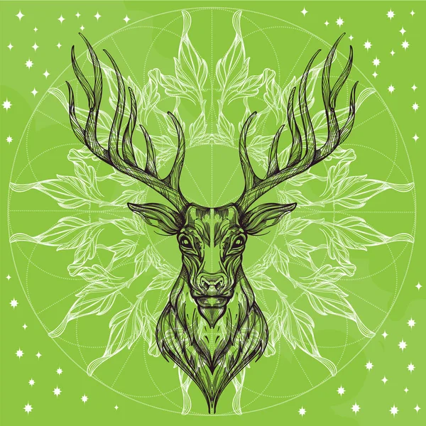 Deer Head Decorative Ornament Leaves — Stock Vector