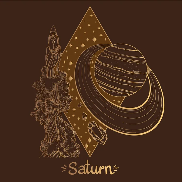 Paisagem Saturno Planeta Sobre Fundo Marrom — Vetor de Stock