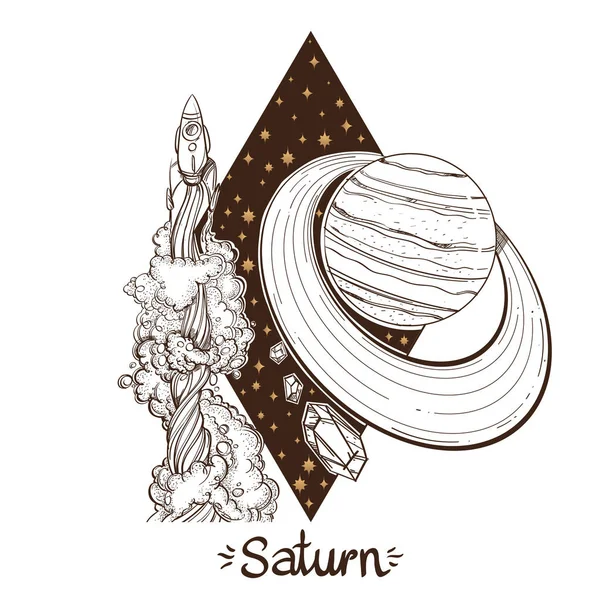Paisagem Saturno Planeta Sobre Fundo Branco — Vetor de Stock