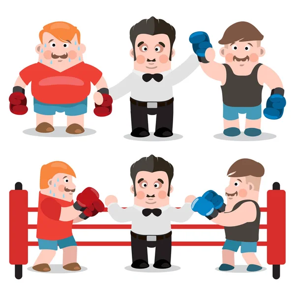 Judge Boxing Match Boxers Set Vector Illustration Isolated White Background — Stock Vector