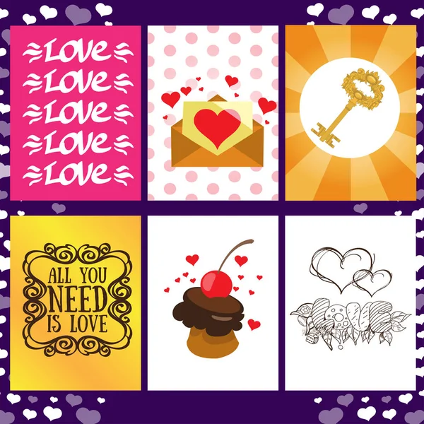 Set Greeting Cards Decoration Gifts Valentine Day — Stock Vector