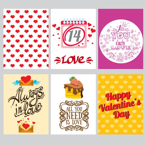 Conjunto Tarjetas Felicitación Para Decoración Regalos Día San Valentín — Vector de stock