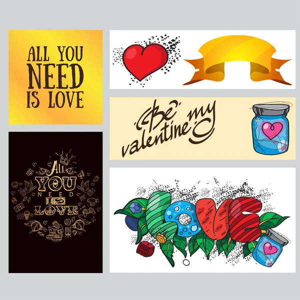 Set Cărți Bannere Pliante Pentru Decorarea Cadourilor Ziua Îndrăgostiților — Vector de stoc