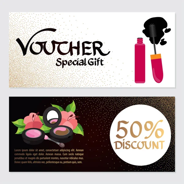 Discount Voucher Template Certificate Coupon Cosmetics Shop Beauty Salon Vector — Stock Vector