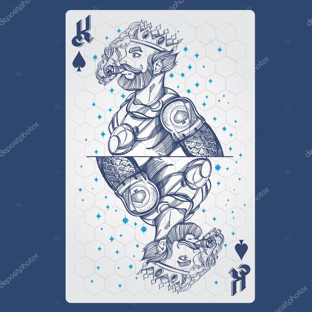 King of spades, playing card with original design on theme of space