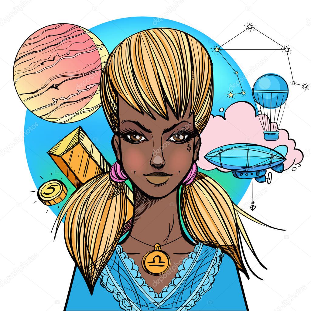 Girl symbolizes zodiac sign Libra