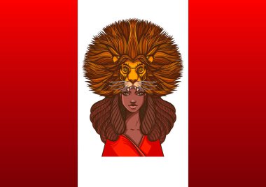 Kanada bayrağı aslan maske ile güzel bir kadın. ? oncept marihuana yasallaştırma Kanada.