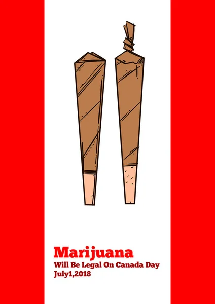 つの関節やカナダの旗にマリファナと行わします カナダのインド大麻の合法化 — ストックベクタ