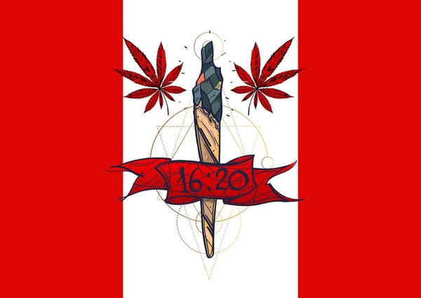 加拿大国旗背景上的接缝 大麻合法化 — 图库矢量图片