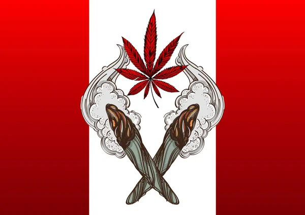 Conjunto Fondo Bandera Canadiense Legalización Marihuana — Vector de stock