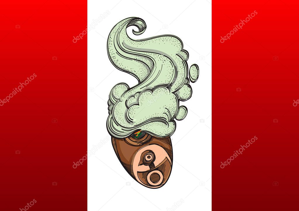 Smoking pipe for marijuana on the Canadian flag. Legalization of cannabis in Canada.