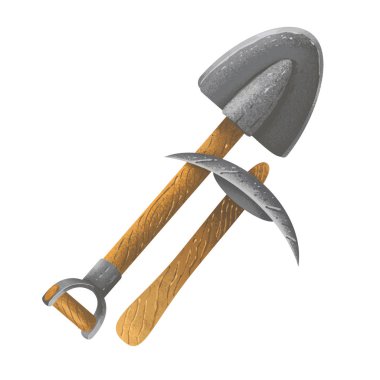 Kürek ve beyaz arka plan üzerinde izole kazma