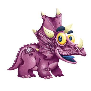 Sevimli çizgi dinozor triceratops beyaz arka plan üzerinde izole