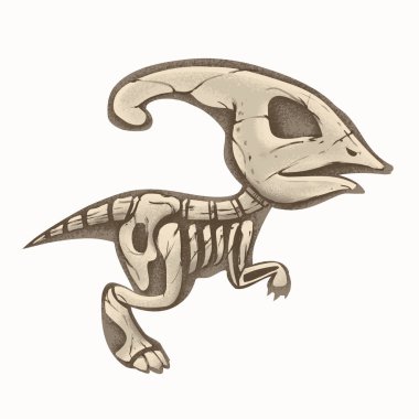 Beyaz arka plan üzerinde izole karikatür dinozor fosili