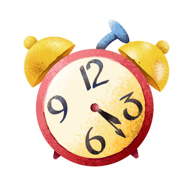 Cartoon Red Yellow Alarm Clock Isolated White Background — Stock Photo, Image