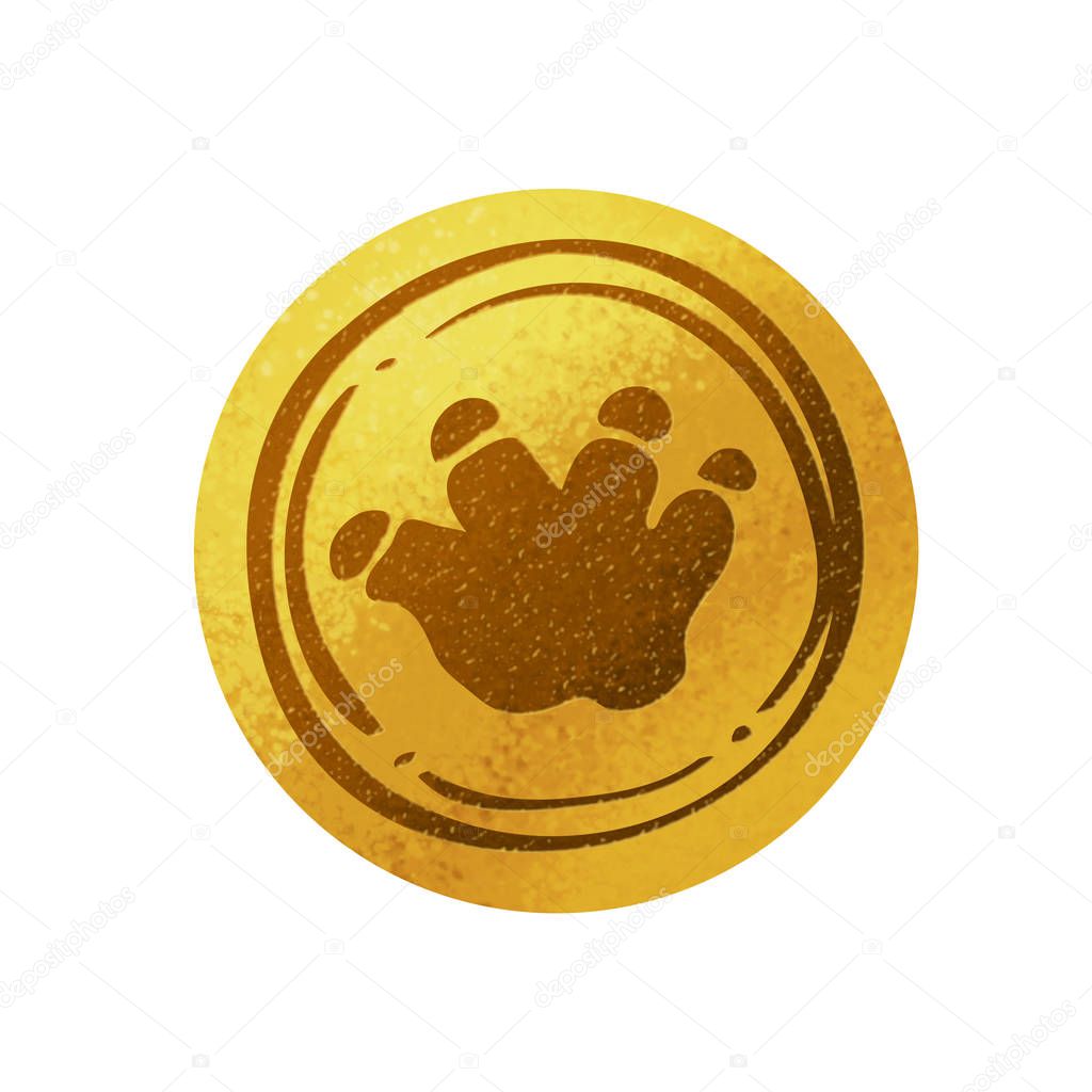 Golden coin with dinosaur footprint