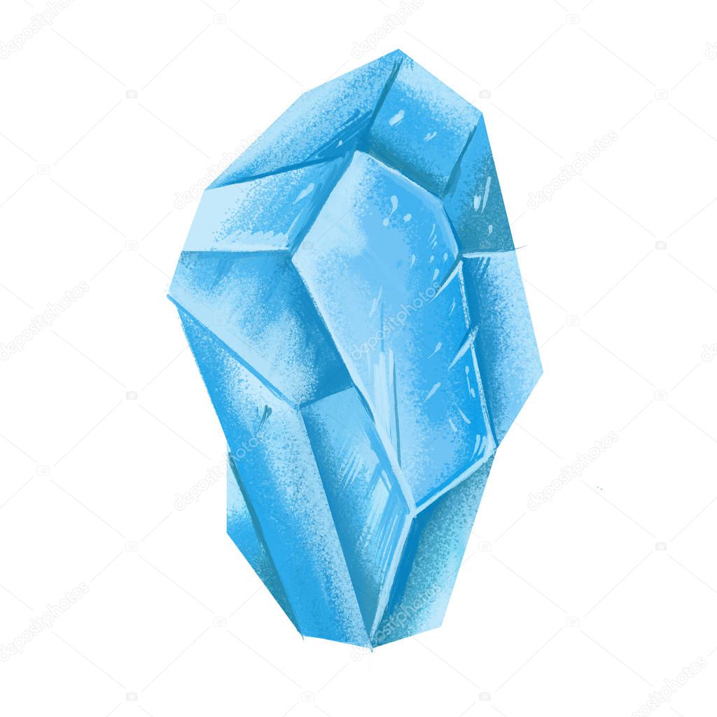 Blue ice crystal isolated on white background