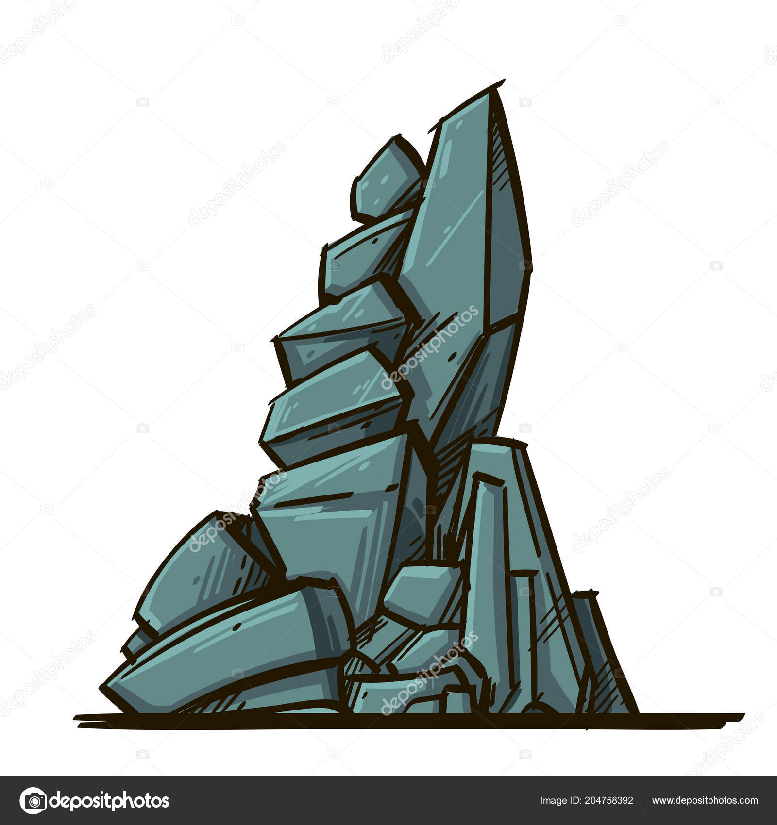 Большие Серые Камни Стиле Мультфильма Векторное Изображение.