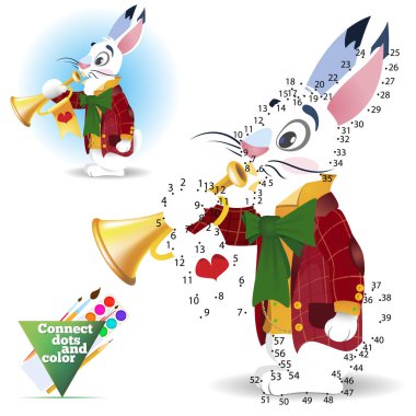 Join points of children educational game, white rabbit clipart