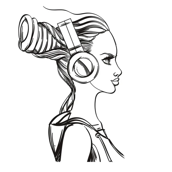 Frau Mit Kopfhörer Isoliert Auf Weißem Hintergrund — Stockvektor