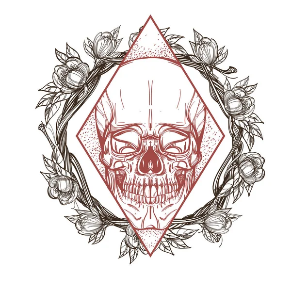 Skull Contorno Esboço Para Tatuagem Para Adesivos Impressão Camisetas Outros — Vetor de Stock