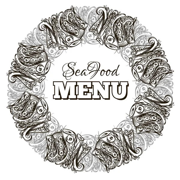 海洋食品菜单 圆形框架与章鱼触角 — 图库矢量图片
