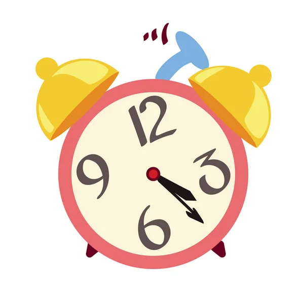 Cartoon Red Yellow Alarm Clock Isolated White Background — Stock Vector