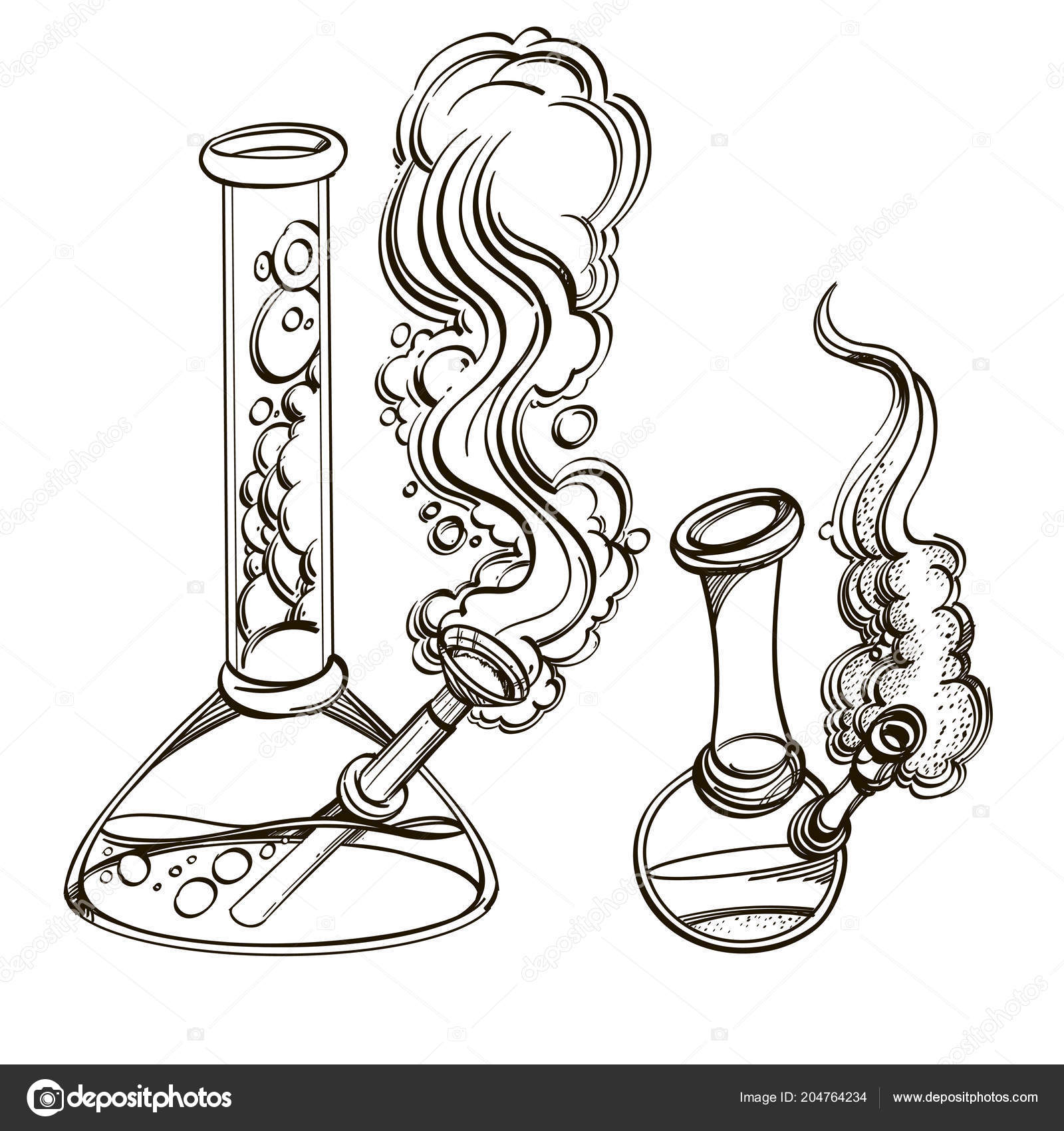 Bong Contour Drawing Cultivation Culture Cannabis Using Stock Vector